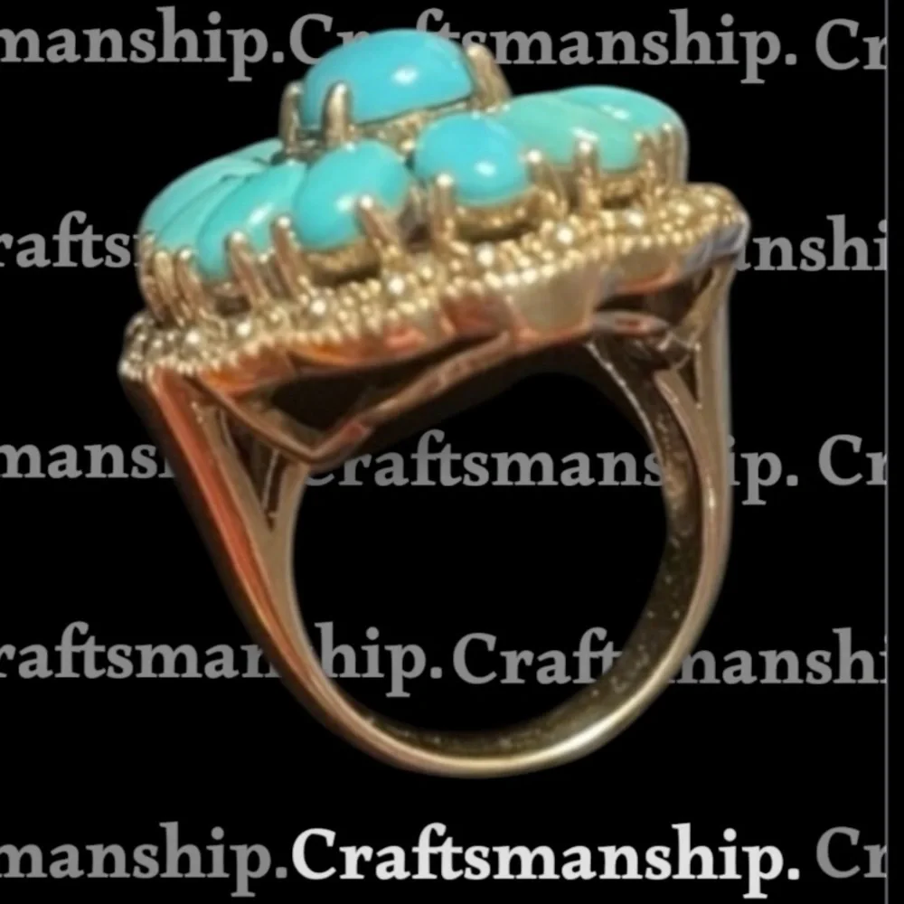 Sleeping Beauty Turquoise Squash Blossom Ring size 5-5.25 ~ Exquisite